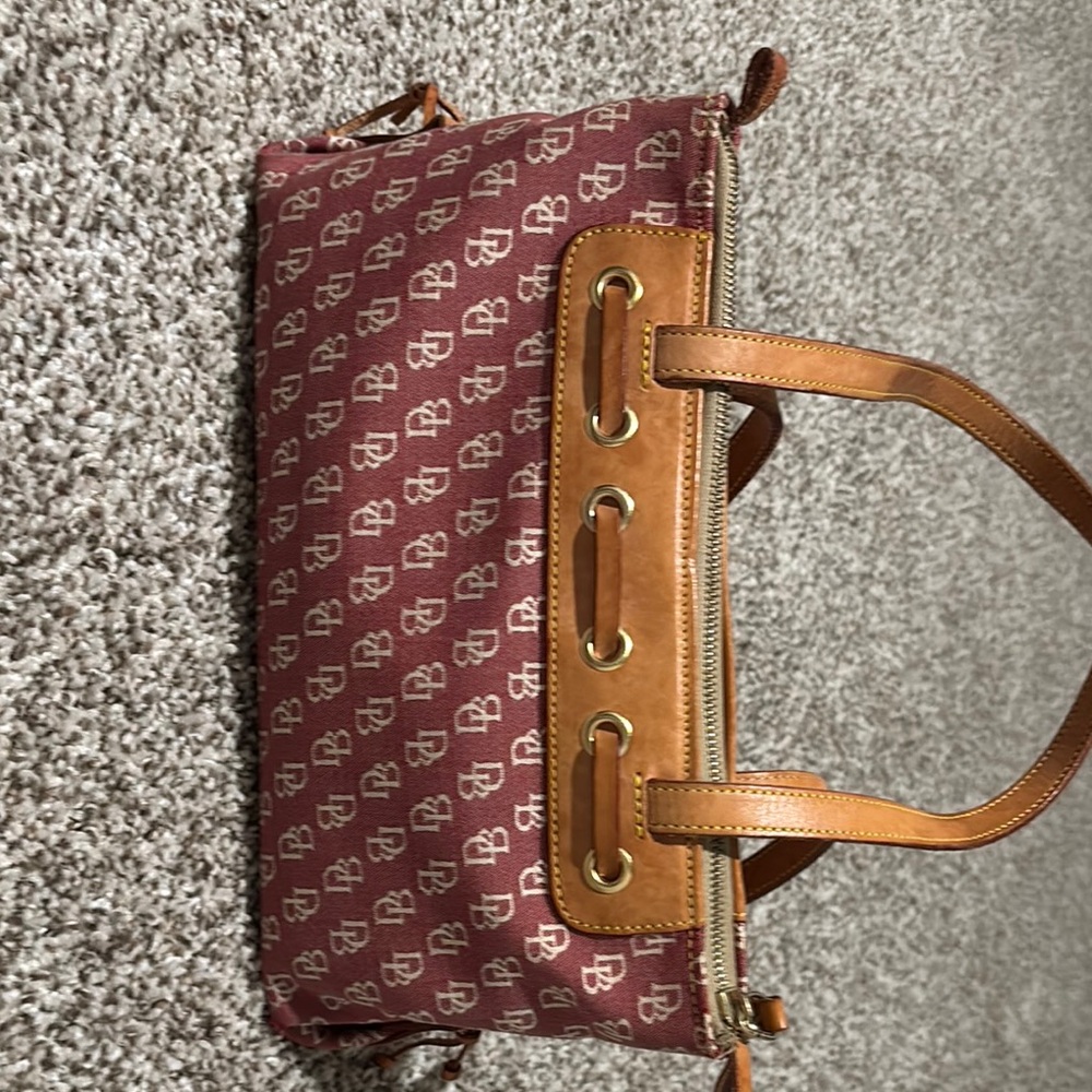 Dooney & Bourke Red and Tan Shoulder Bag with Classic Design